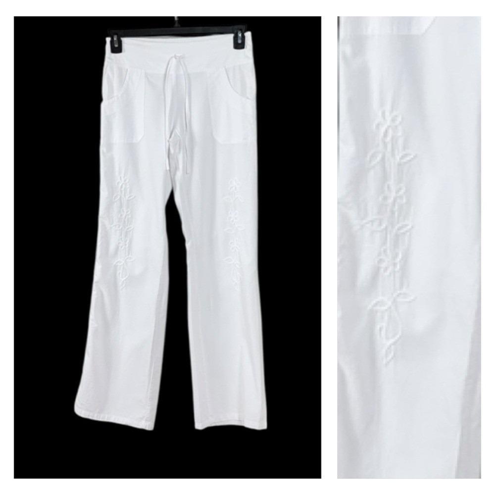 Caamana Womens Peruvian Cotton Wide Leg Pants Medium Embroidered Coastal Beachy
